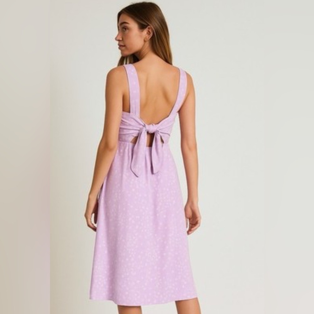 NWT Pact Purple Floral Fit & Flare Tieback Dress (Small)